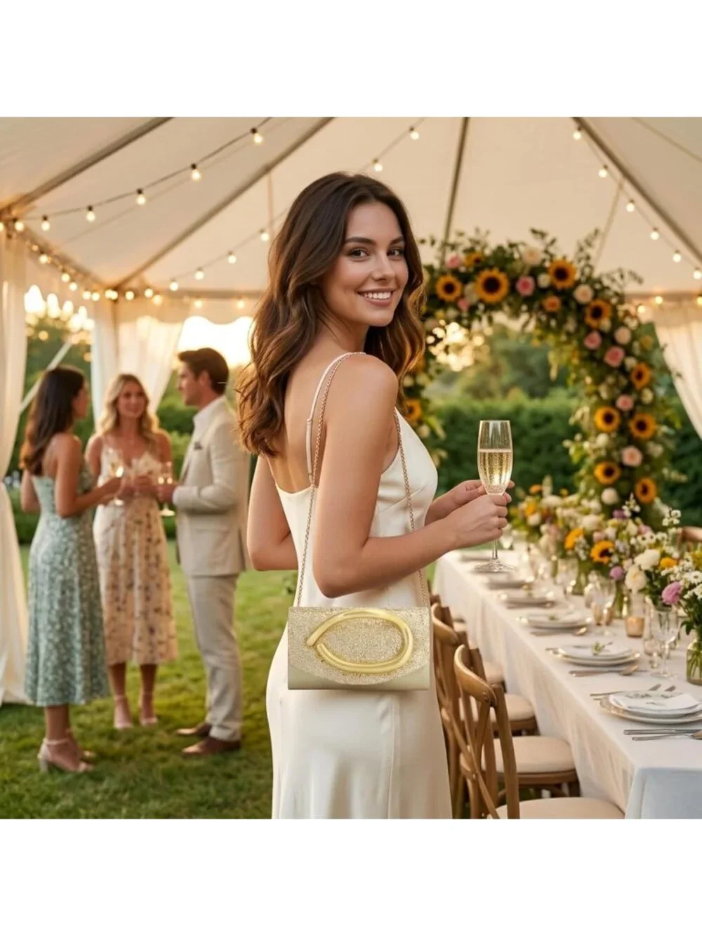 👜Women's Gold Sparkly Vegan Leather Clutch Gold Handle Evening Bag For Wedding